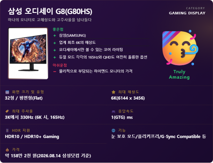 모니터 한 대에 6K와 330Hz를? 게이머의 선택지를 넓힌 삼성 오디세이 G8(G80HS)