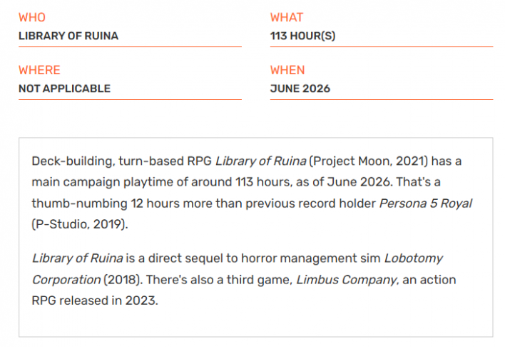 Library of Ruina, reconocido por Guinness como el videojuego con la campaña más larga